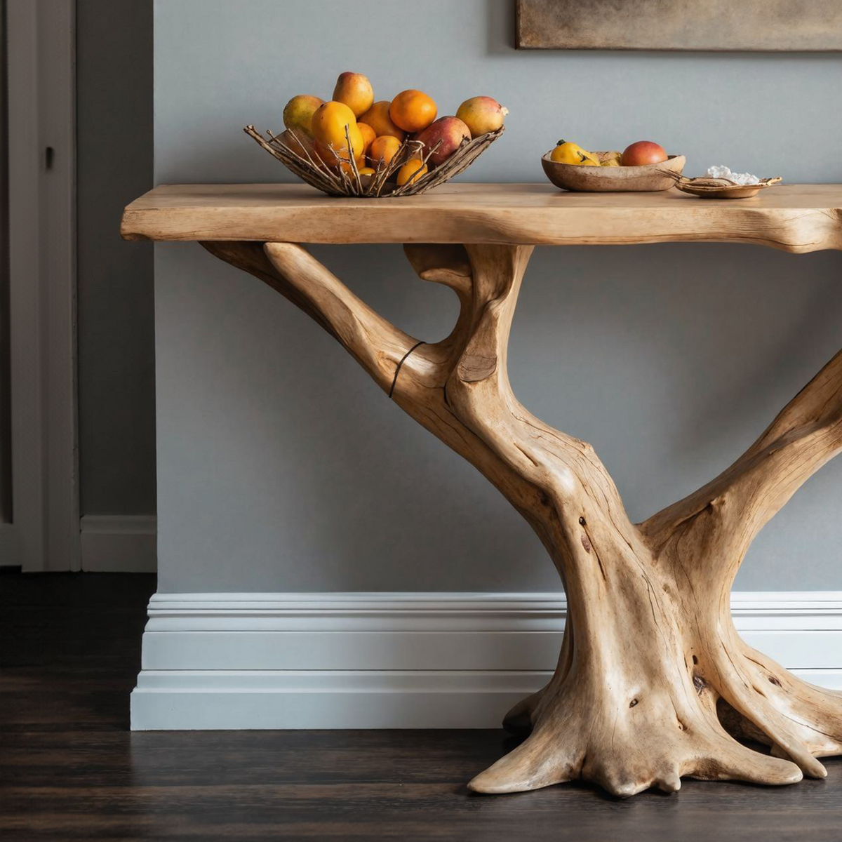 Handcrafted Live Edge Wood Console Table in Warm Brown