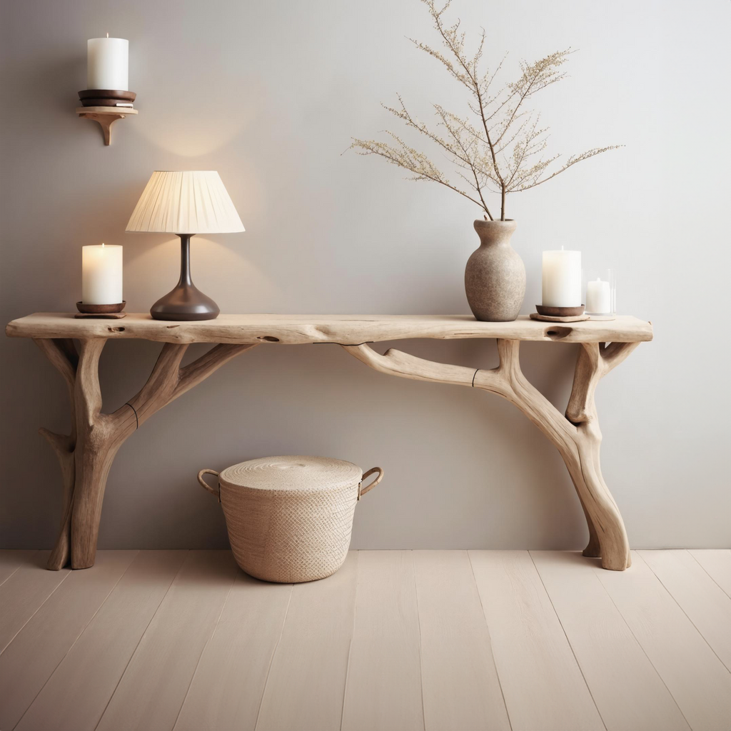 Hand-Carved Organic Wood Foyer Table, 40 To 71 Inch Wide