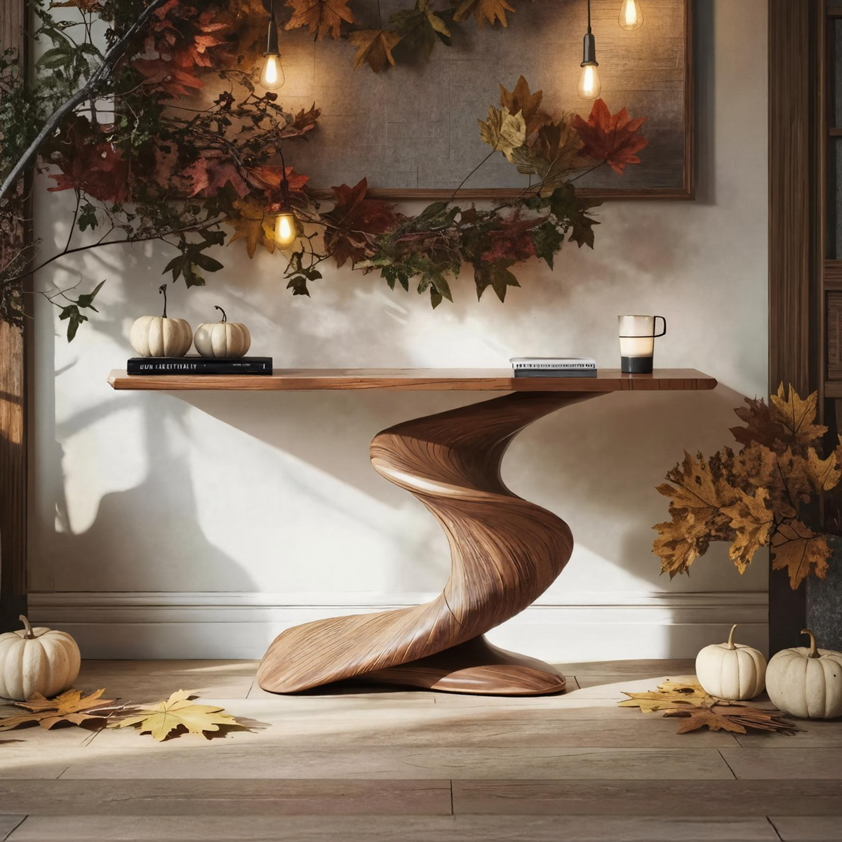 Rustic Entryway Console Table, Farmhouse Natural Wood Hall Table