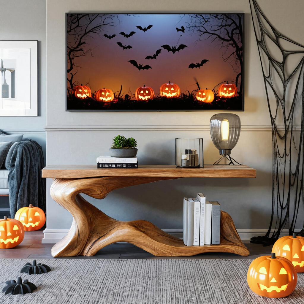 Farmhouse Console Table, Live Edge Solid Wood Sofa Table for Foyer
