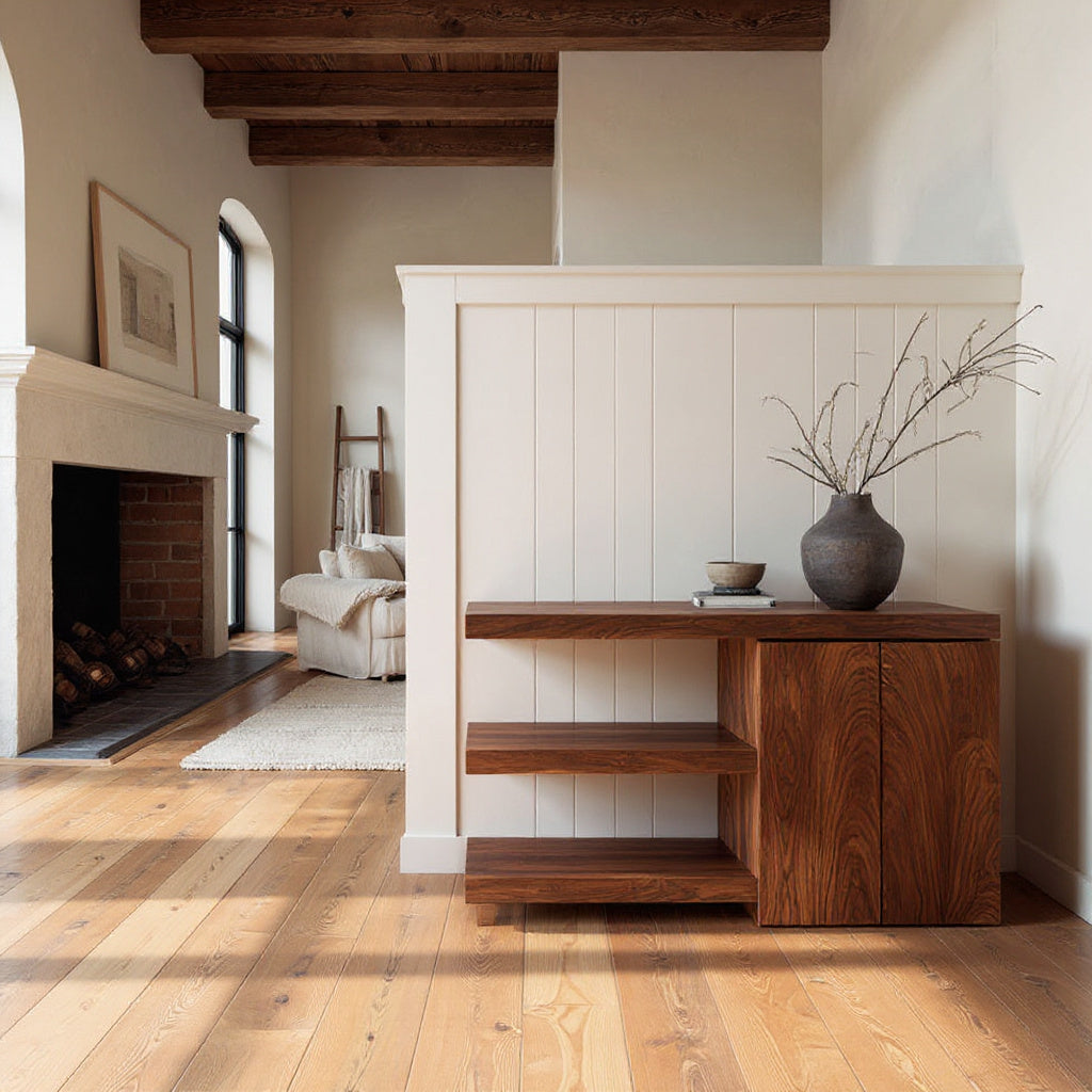 Contemporary Asymmetrical Wooden Console Table For Entryway