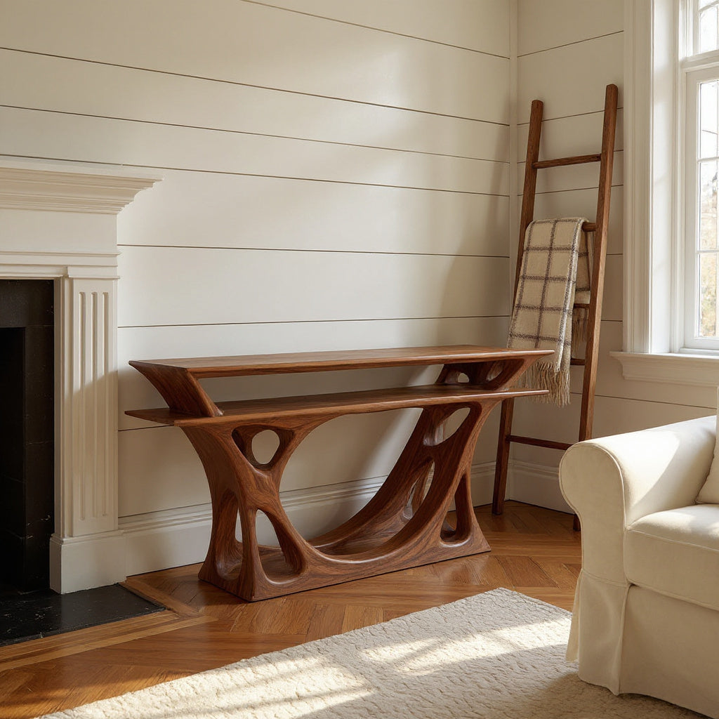 Open-Frame Base Console With Layered Top For Entryway Display