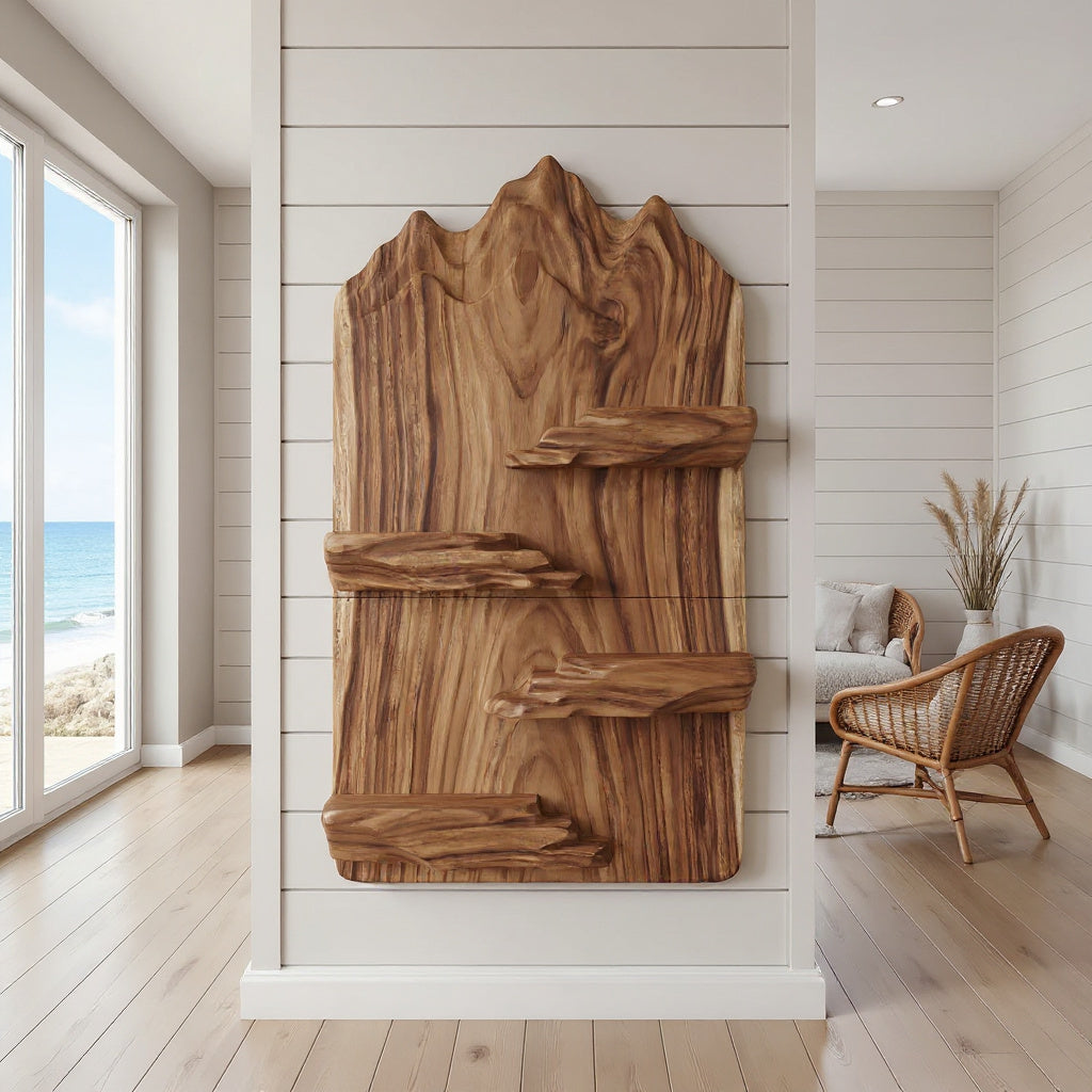Landscape-Inspired Wall Bottle Holder In Solid Wood