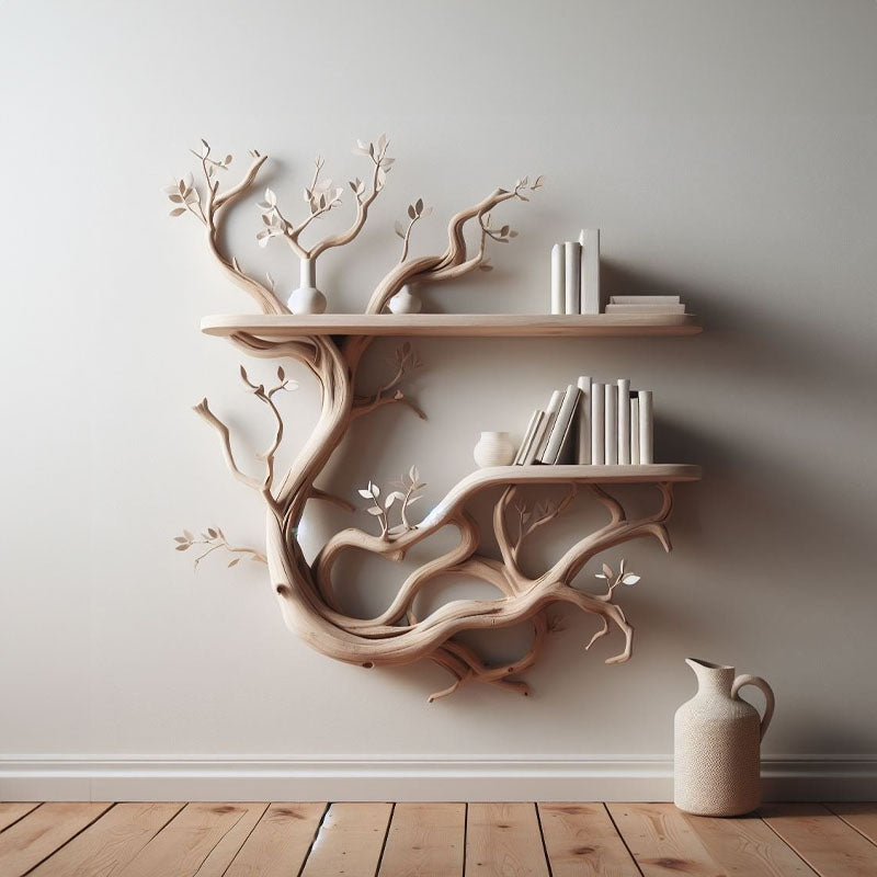 Natural Driftwood Branch Wall Shelf with Platforms, 50 to 70 in