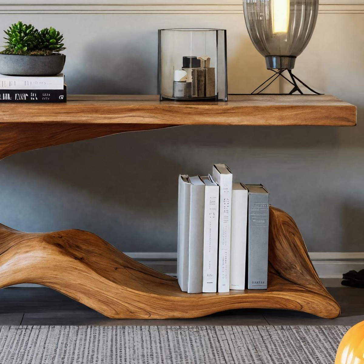 Farmhouse Console Table, Live Edge Solid Wood Sofa Table for Foyer