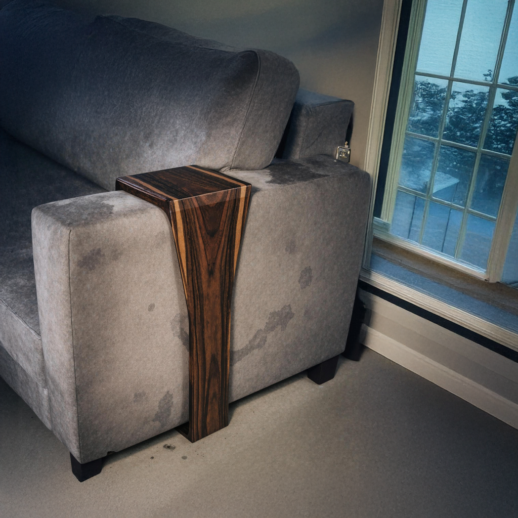 Handcrafted Solid Wood Armrest Table For Sofa Storage