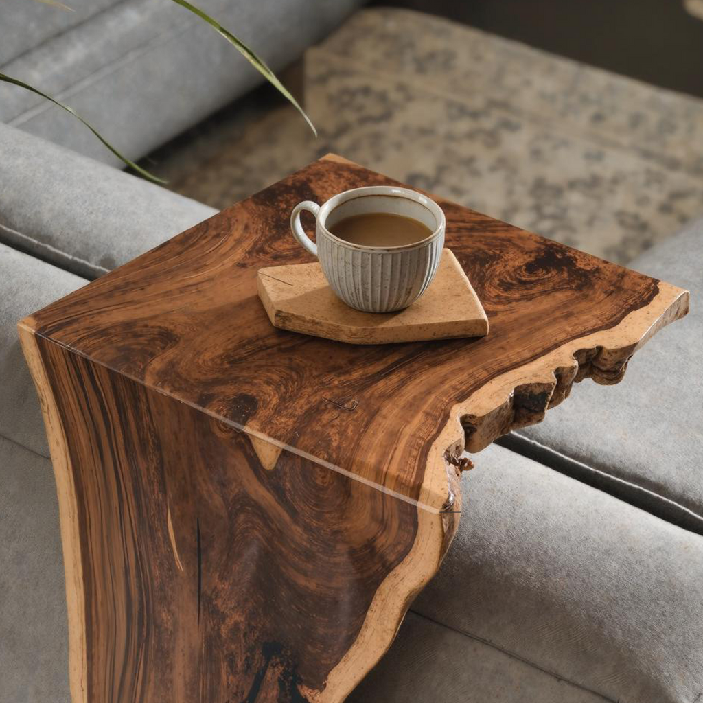 Sofa Armrest Table, Farmhouse Waterfall Wood Tray for Couch Arms