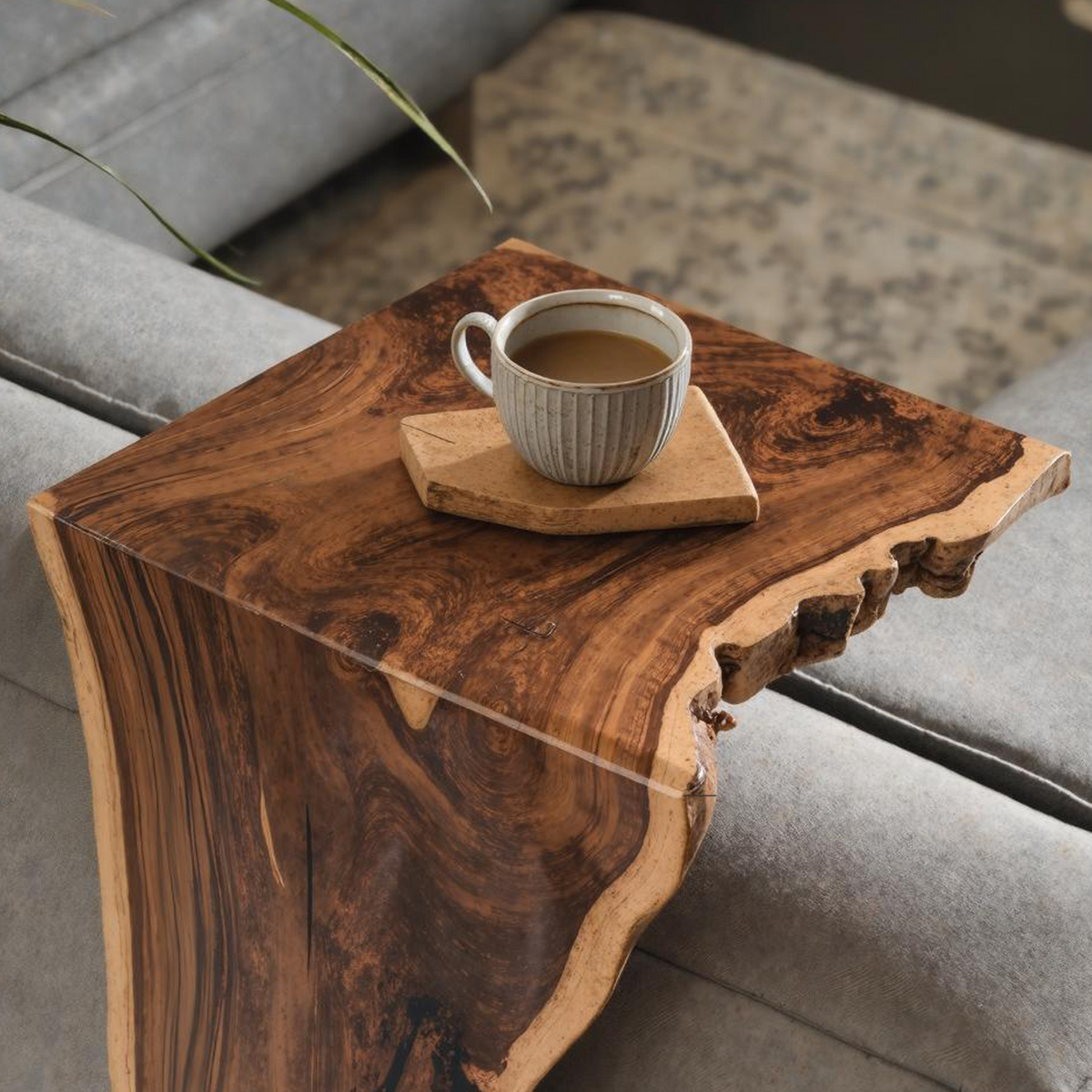 Sofa Armrest Table, Farmhouse Waterfall Wood Tray for Couch Arms