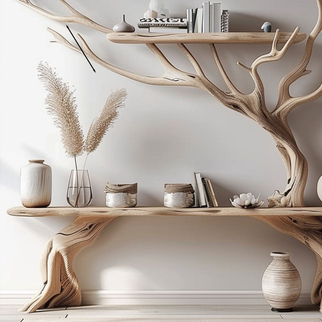 Driftwood Narrow Console Table with Tree Branch Bookshelf Base