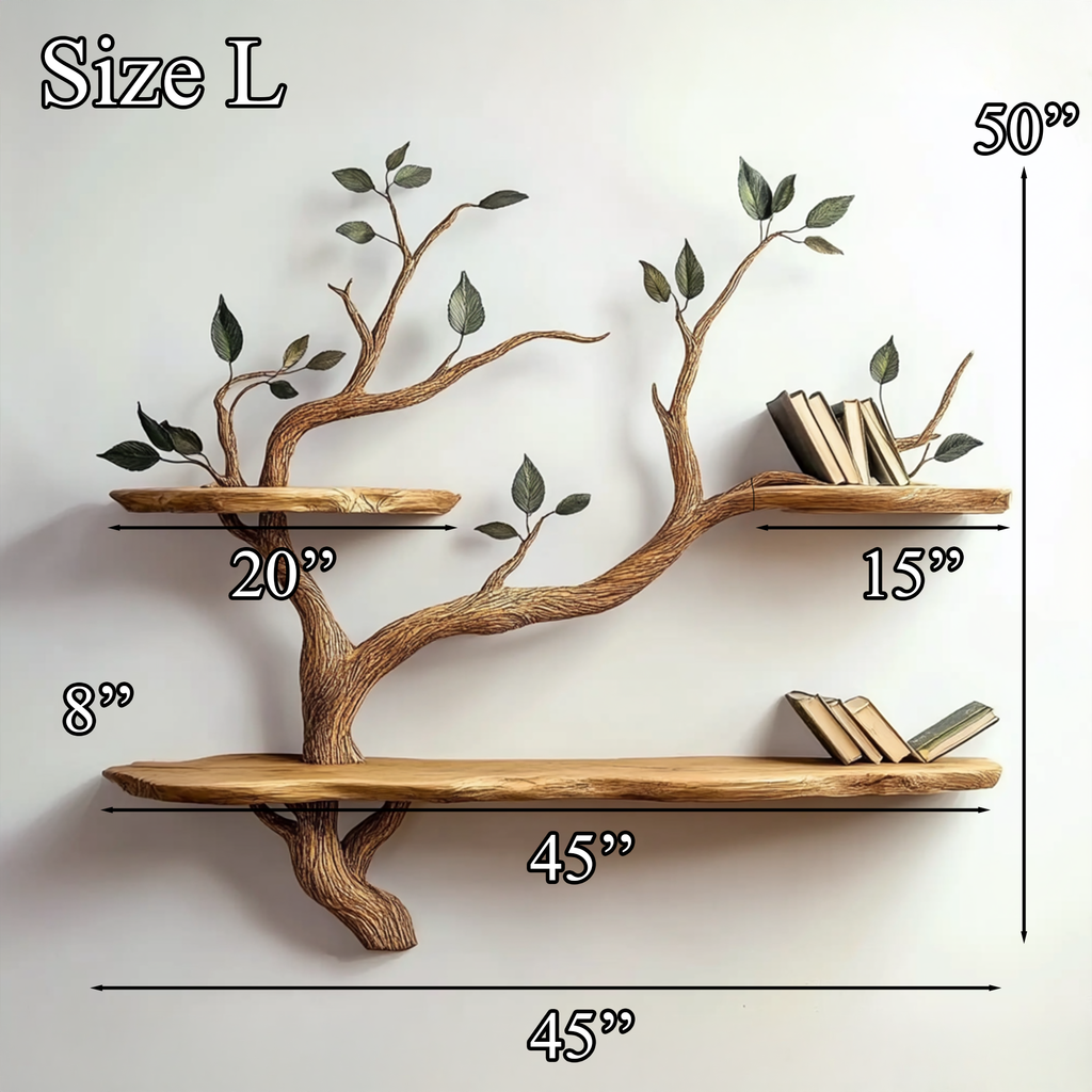 Compact Wood Tree Branch Floating Bookcase for Small Walls