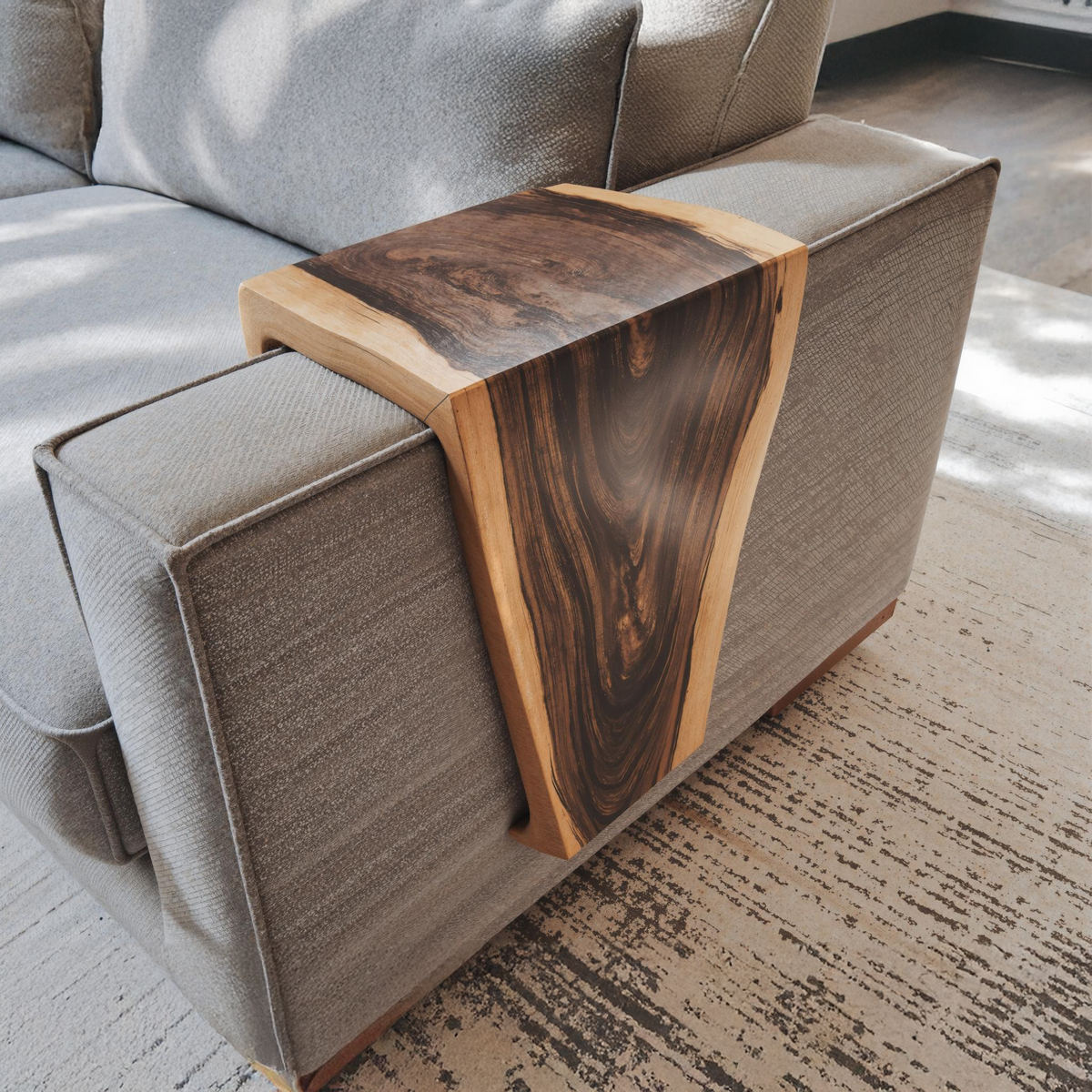 Handmade Armrest Table For Sofa With Natural Wood Design