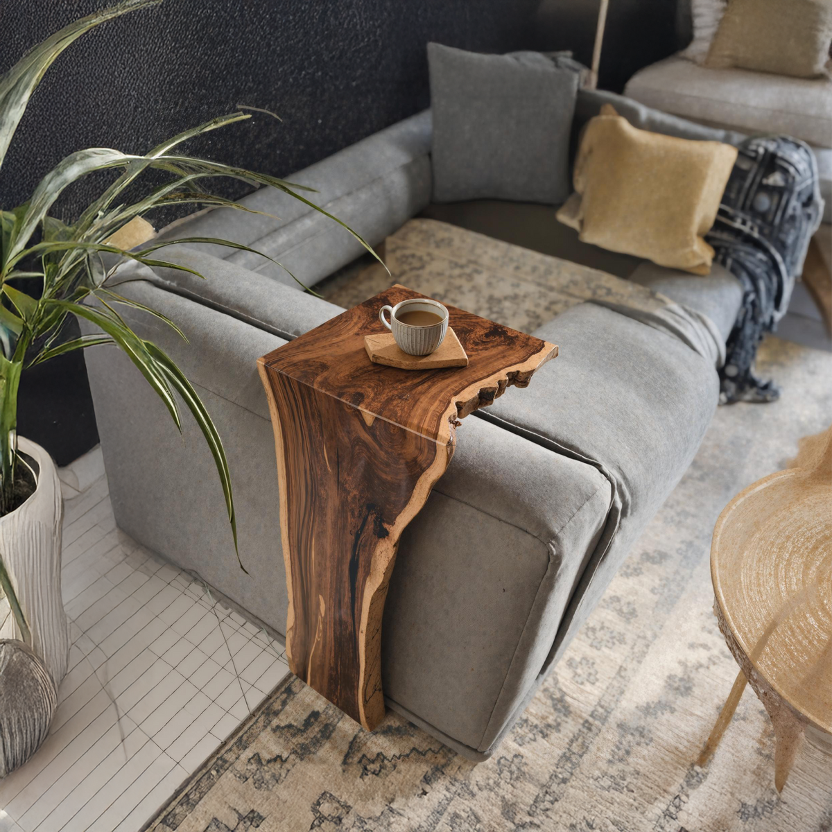 Farmhouse Sofa Armrest Table For Practical Storage And Style