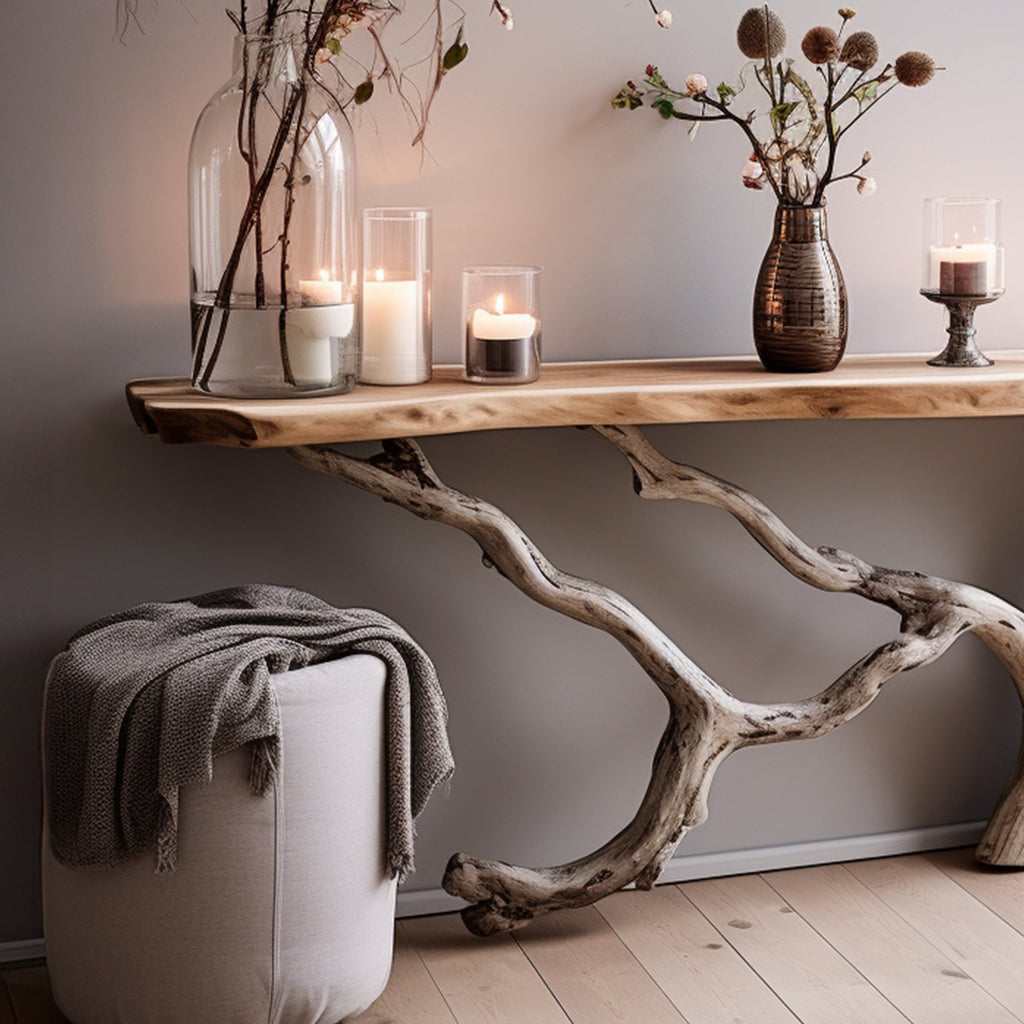 Live Edge Solid Wood Console Side Table with Floating Top