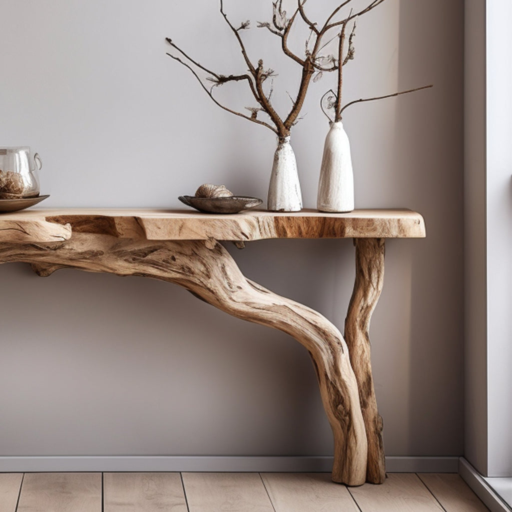 Rustic Live Edge Solid Wood Side Console for Modern Spaces