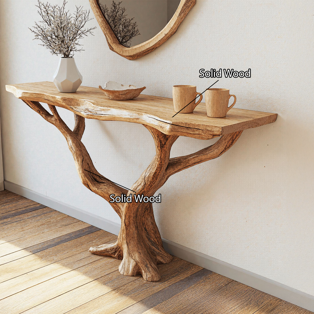 Organic Shape Wood Foyer Console Table, 40 To 71 Inch Wide