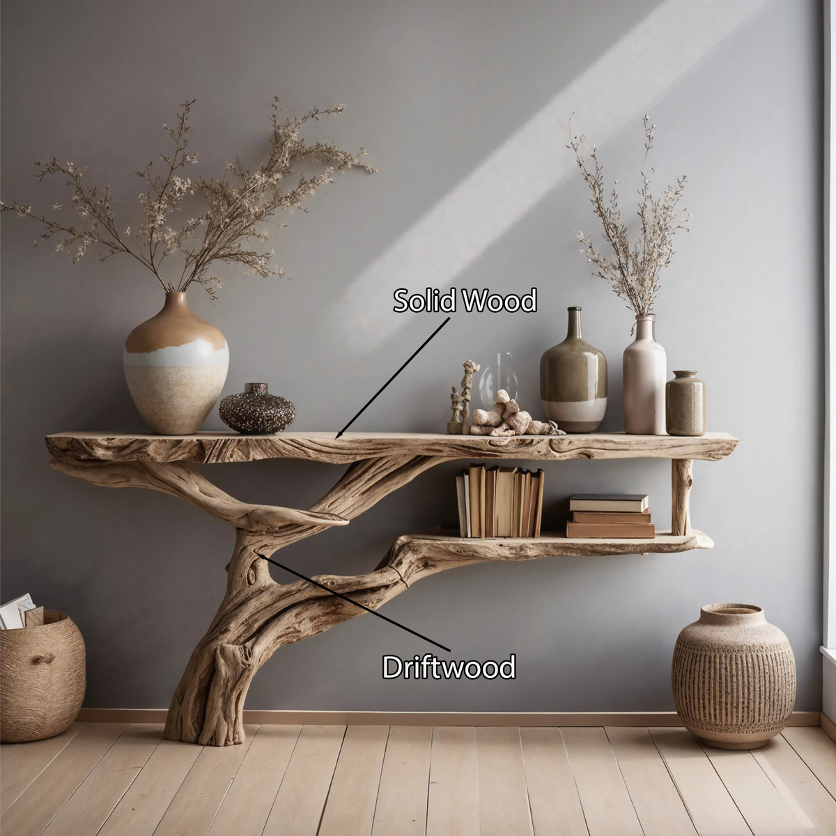 Farmhouse Wood Hallway Console Table with Solid Frame