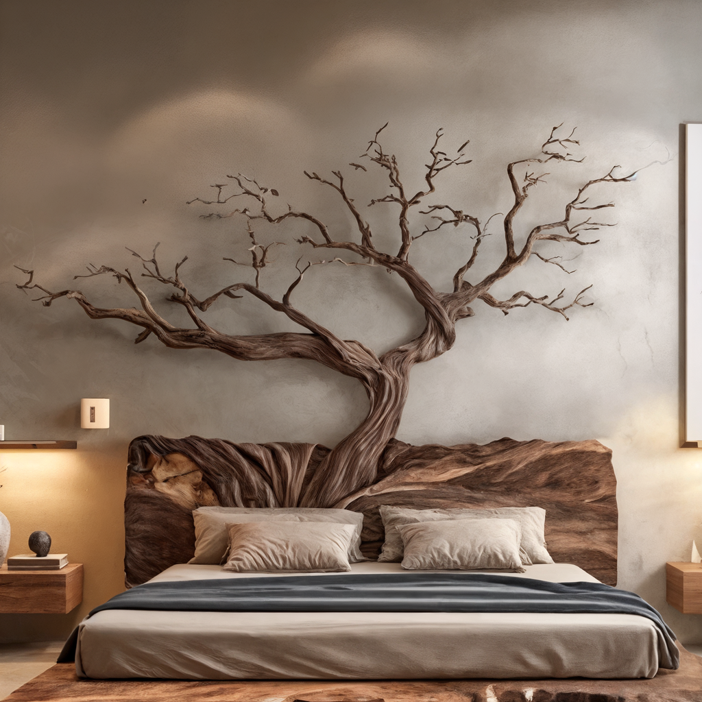 Sunburst Wall Headboard, Rustic Driftwood Solid Wood Bedroom Art