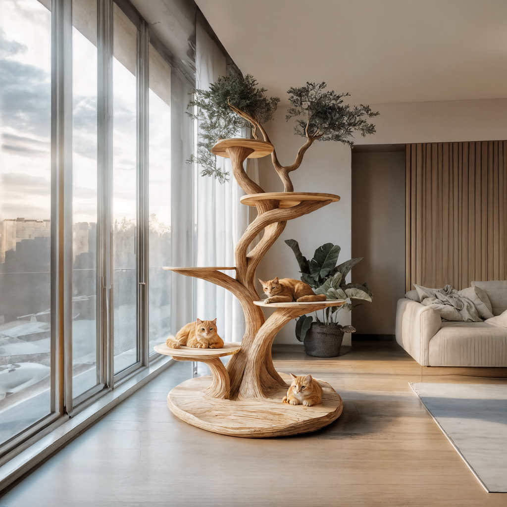 Tall Wooden Cat Tree Tower for Climbing Cats, 59 to 80 Inch, 4 Finishes