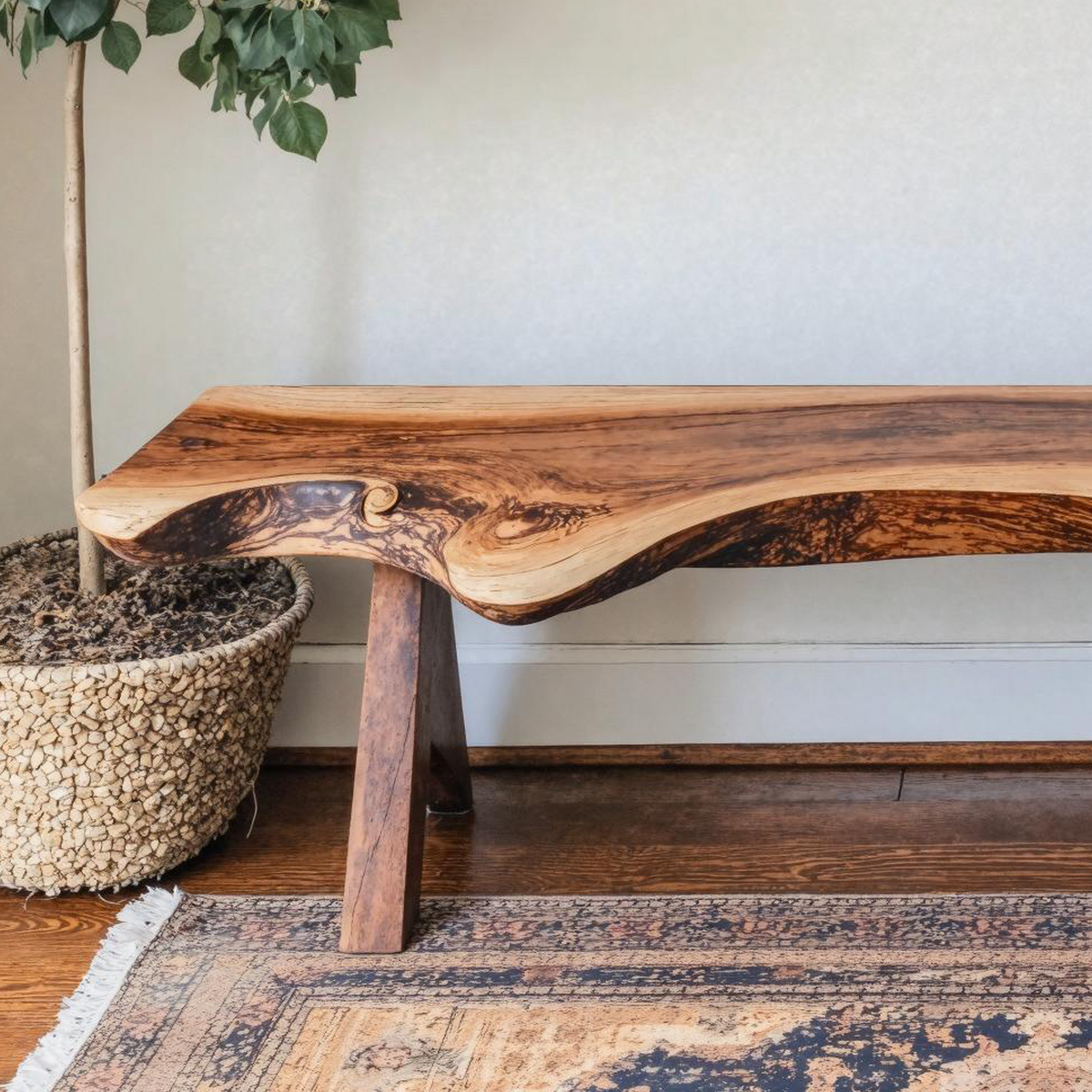 Handcrafted Wood Bench, Rustic Living Room and Foyer Seat