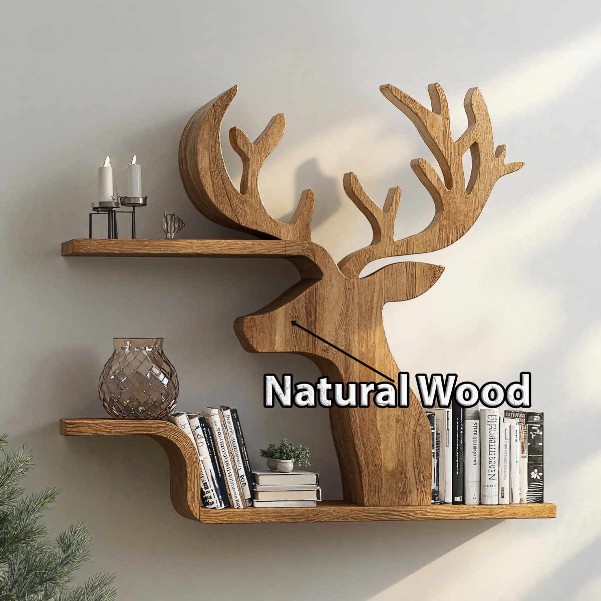 Decorative Wooden Deer Shelf For Cabin Style Homes