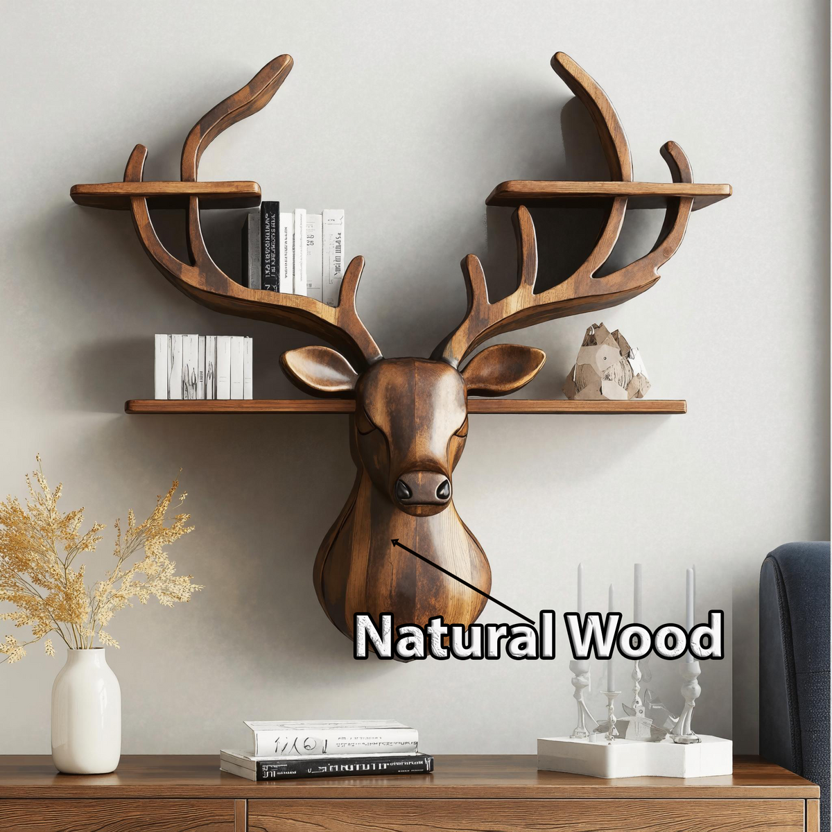 Handcrafted Wood Deer Shelf For Nature Inspired Home Decor