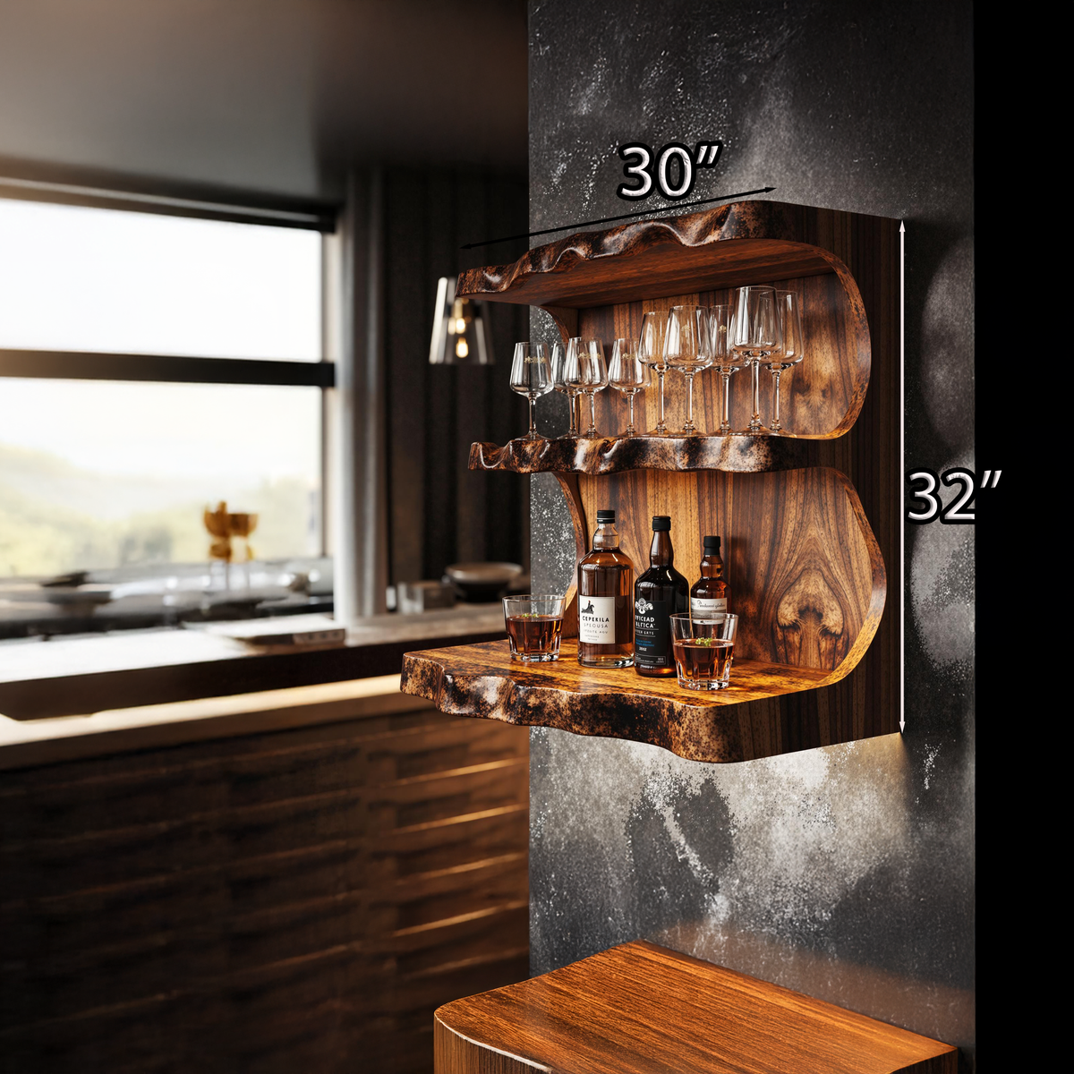 Reclaimed Tamarind Wood Floating Wine Bar Shelf