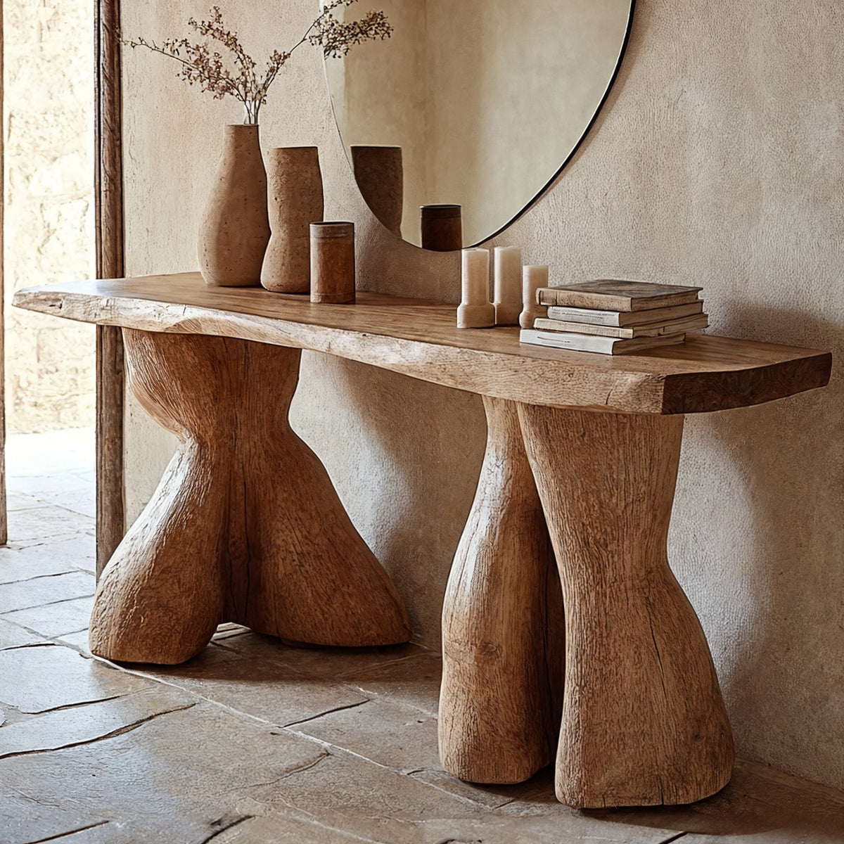 Rustic Modern Solid Wood Foyer Console, 40 To 71 Inch Long