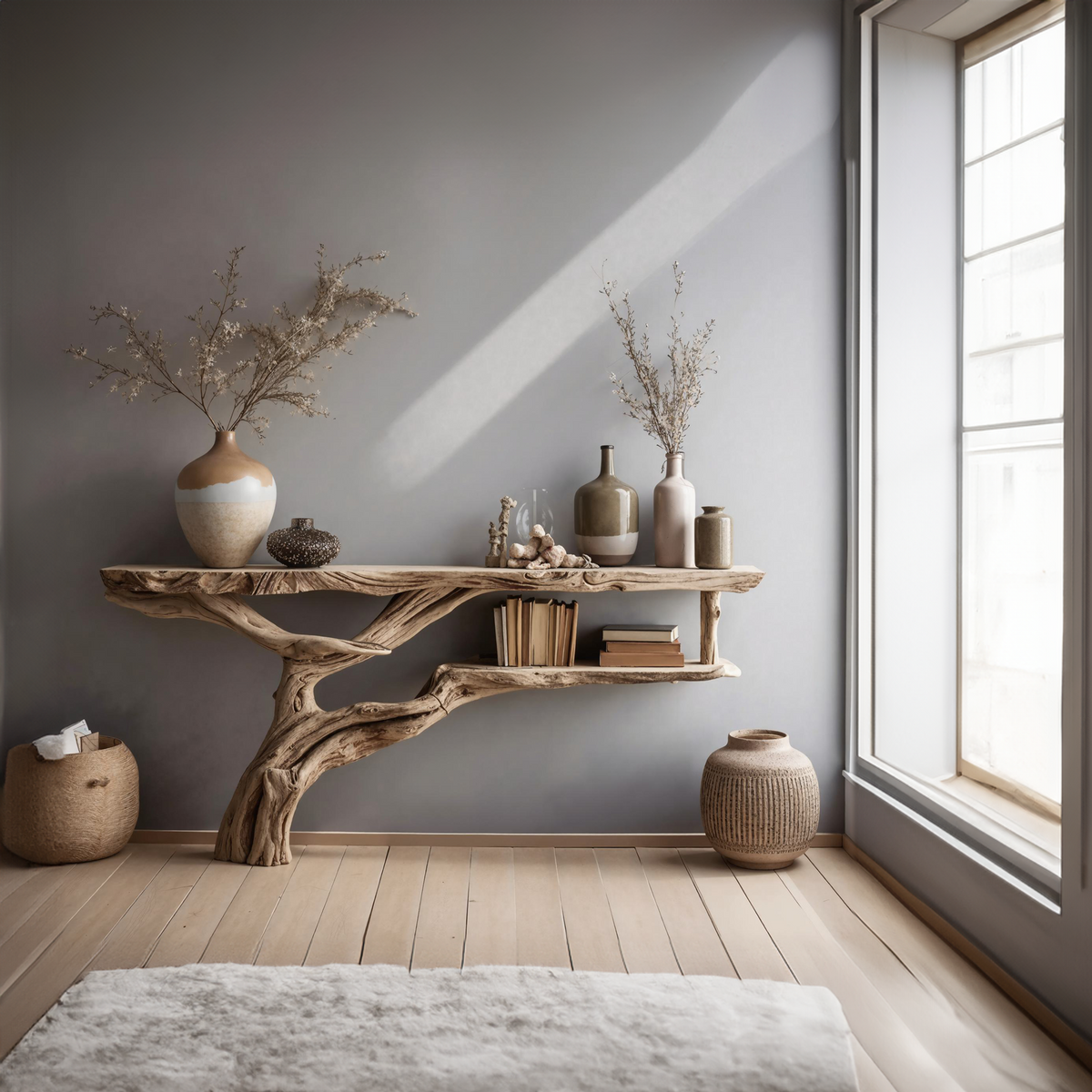 Farmhouse Wood Hallway Console Table with Solid Frame