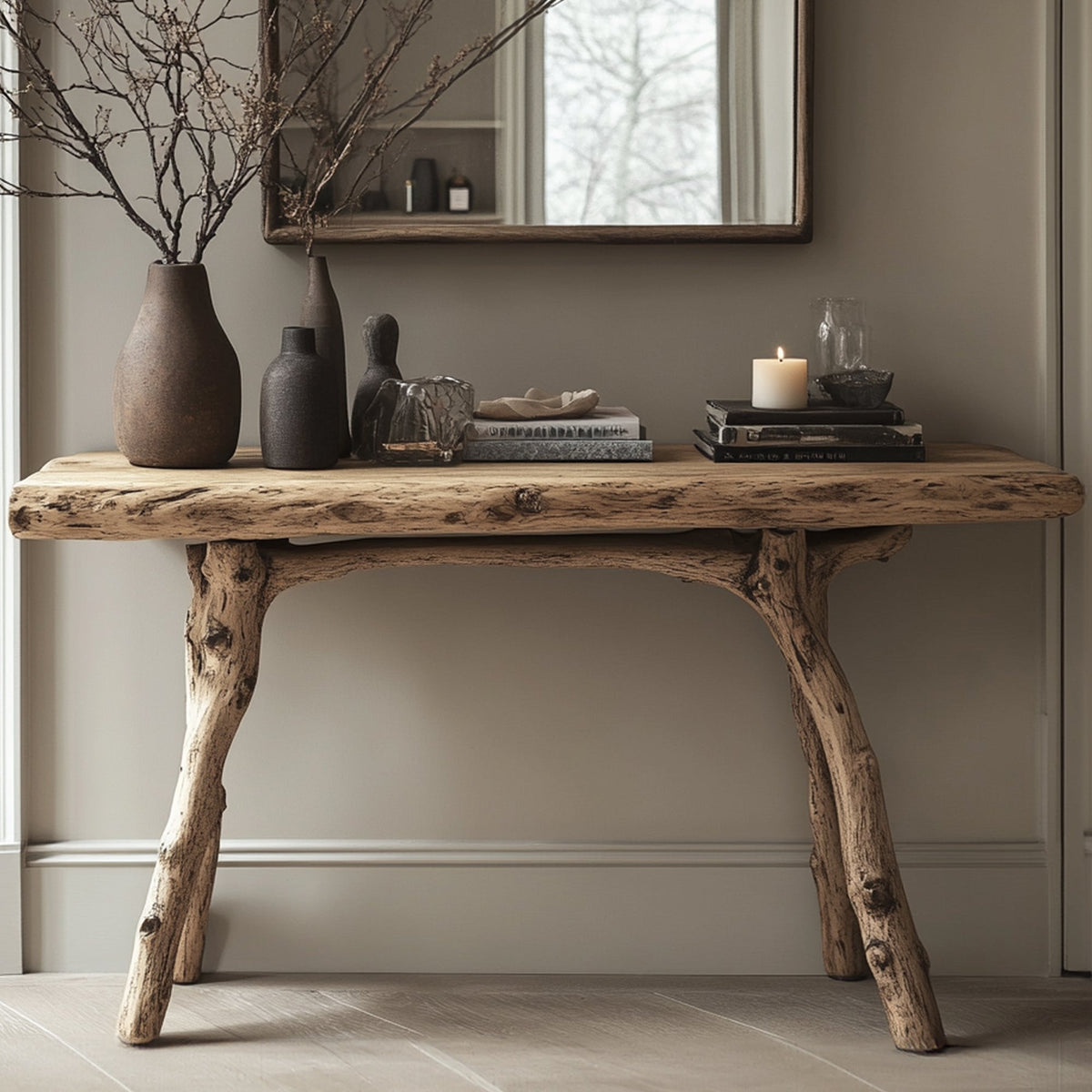 Handmade Curved Wood Console Table With Organic Form, 40 To 71 In