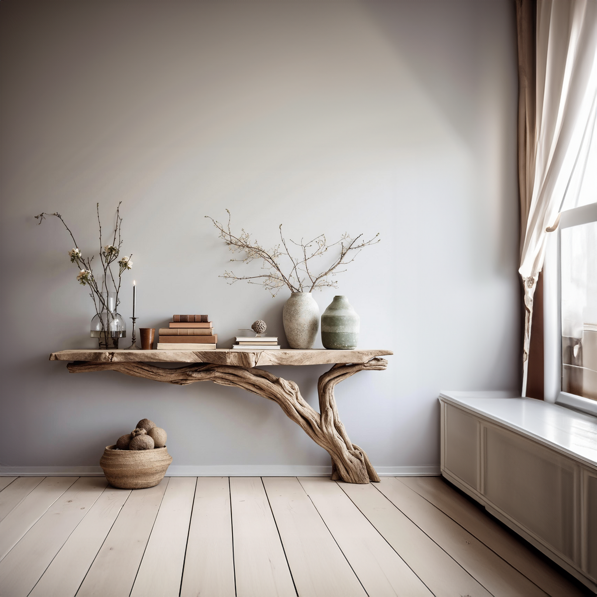 Solid Wood Rustic Console Table for Entryway and Hallway