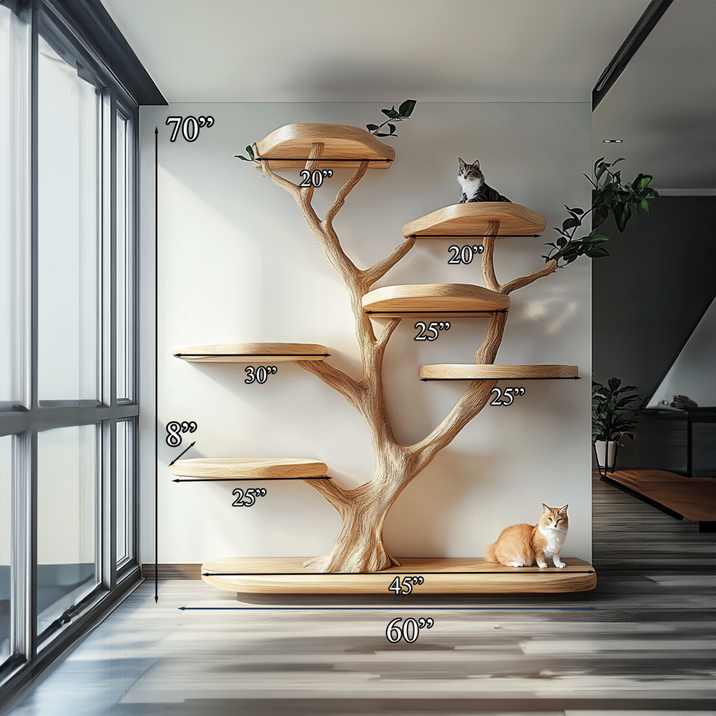 Rustic Natural Wood Cat Tree with Branch Platforms