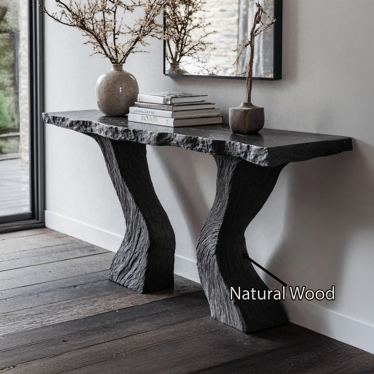 Handcrafted Black Wood Console Table For Entryways