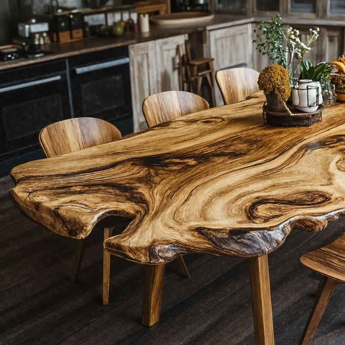 Soft Curved Edge Family Dining Table In Solid Wood, 63 To 98 Inch