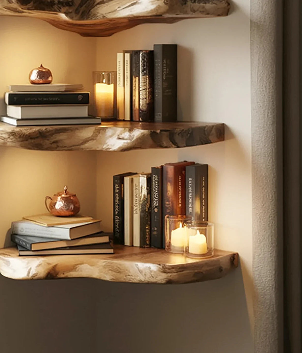 Handcrafted Live Edge Solid Wood Floating Shelf