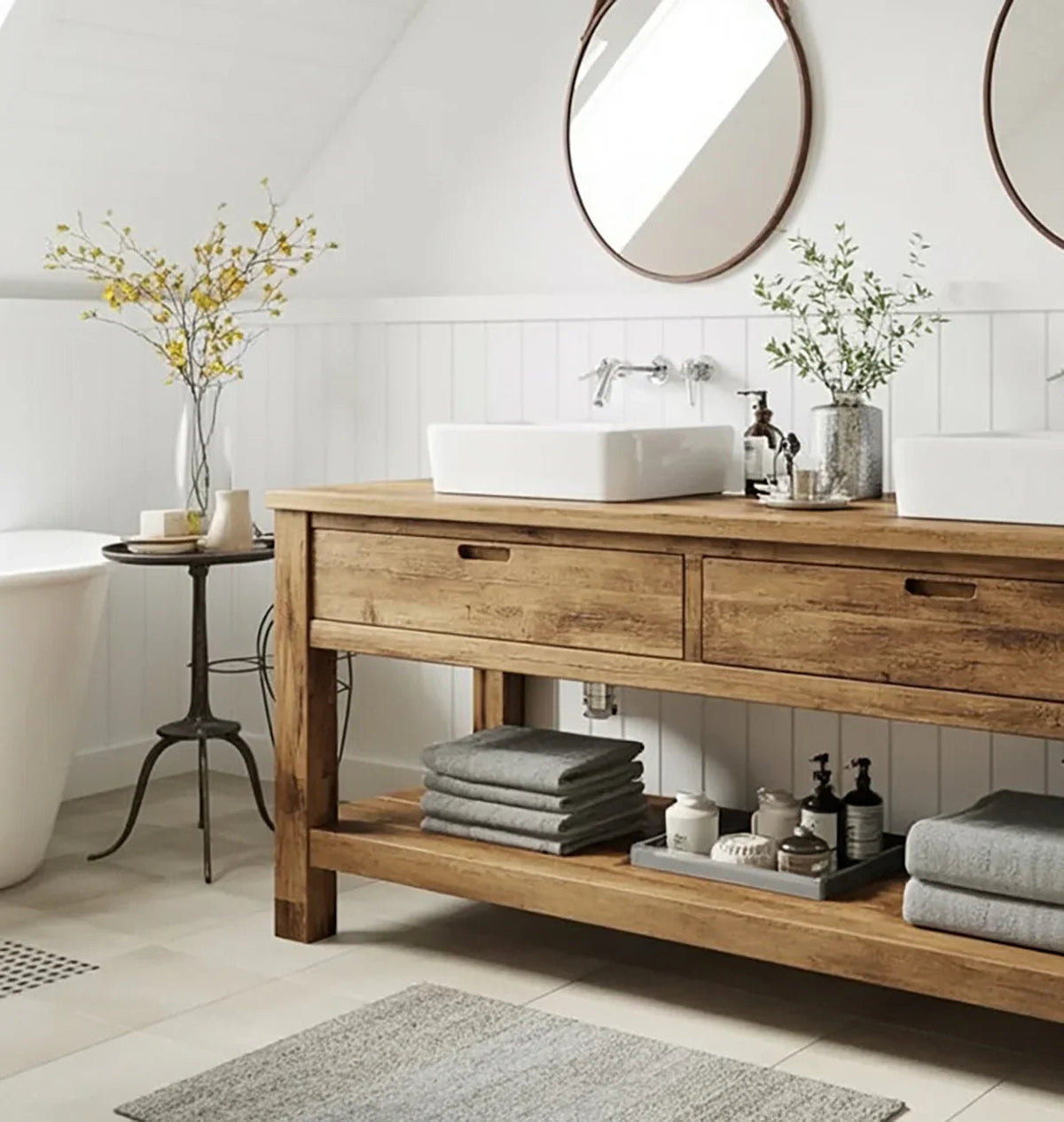 Rustic Reclaimed Wood Bathroom Vanity With Drawers