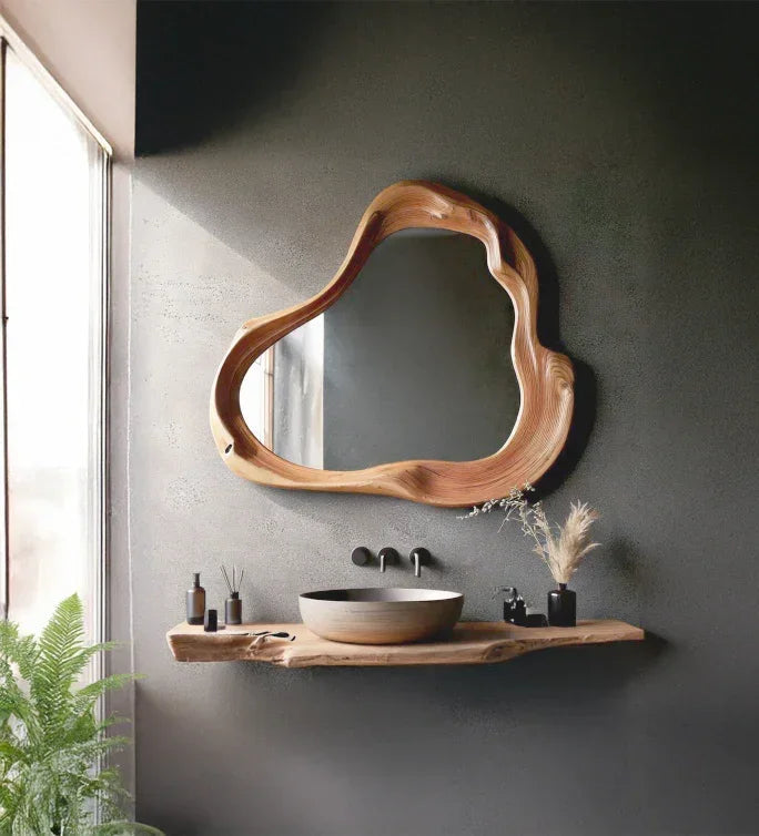 Handmade Asymmetrical Wooden Mirror Frame Rustic Farmhouse Decor