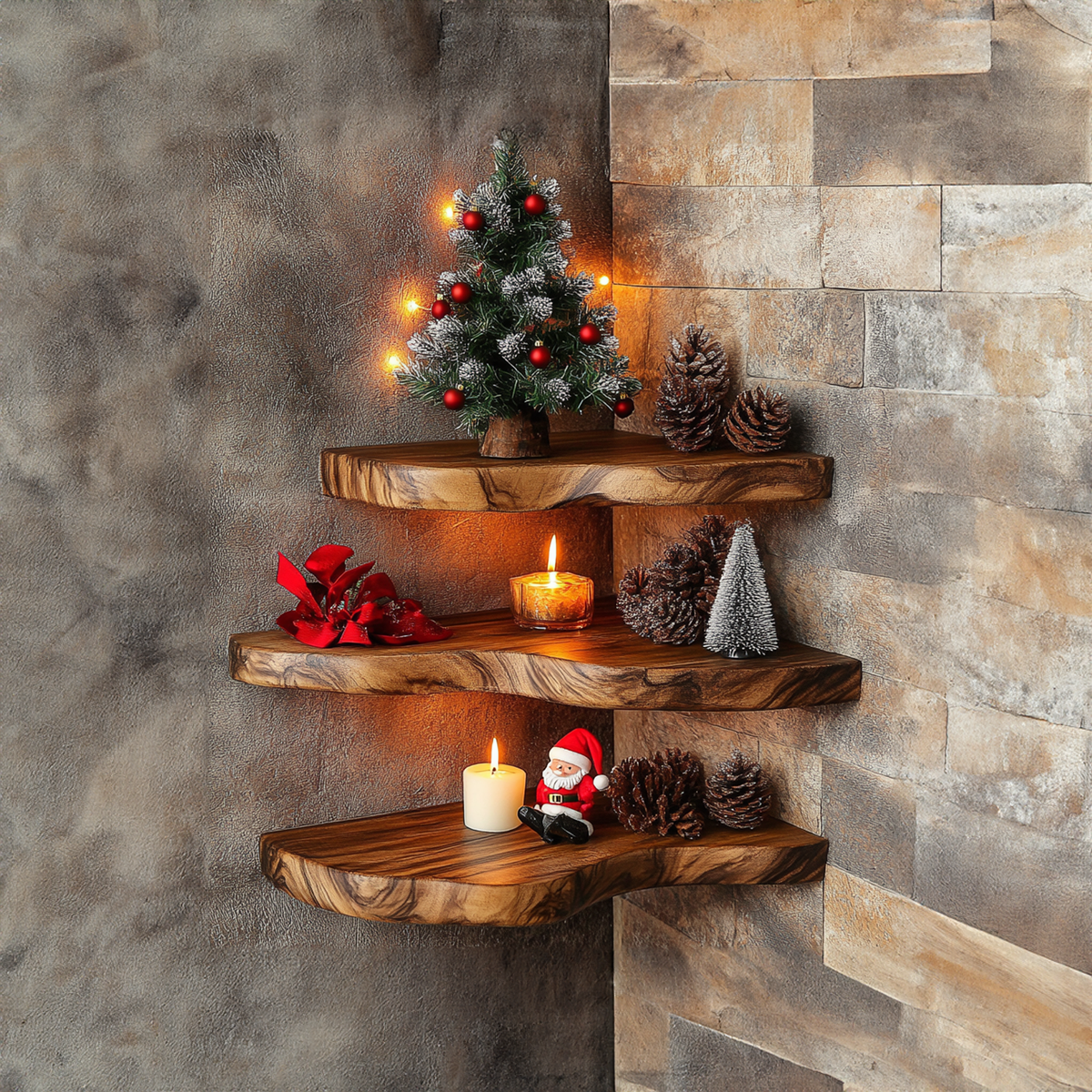 Small Rustic Wood Corner Shelf For Christmas Ornaments, 10 To 24 Inch