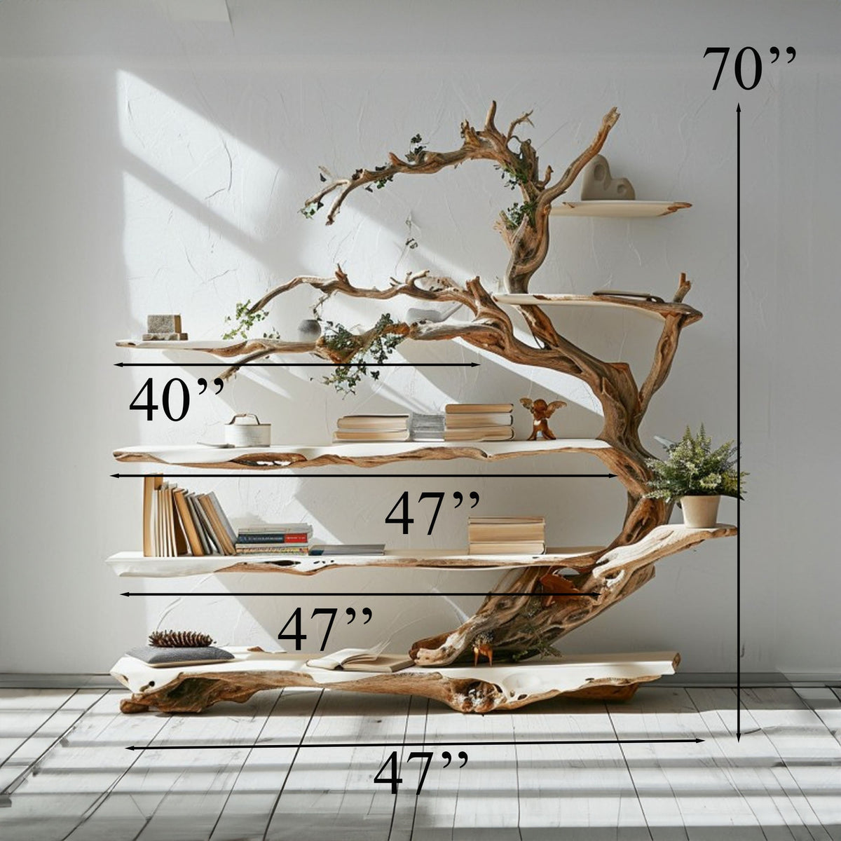 Farmhouse Tree Branch Standing Corner Shelf with Live Edge Tiers
