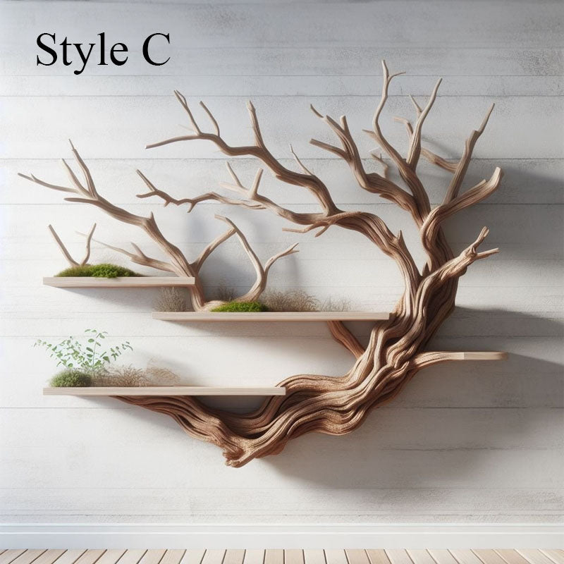 Driftwood Tree Branch Floating Wall Shelf for Books and Plants