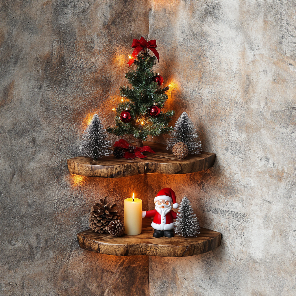 Small Rustic Wood Corner Shelf For Christmas Ornaments, 10 To 24 Inch