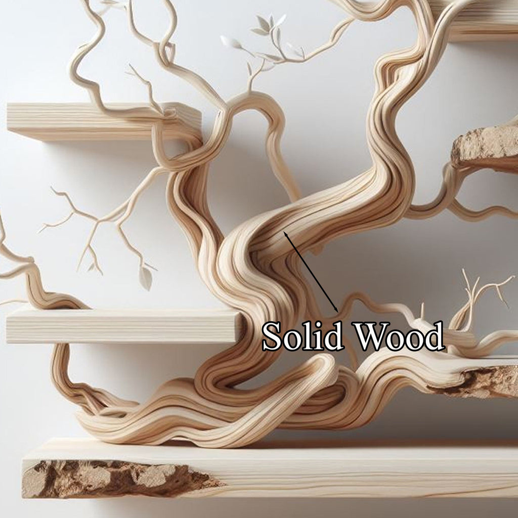 Natural Branch Wall Display with Live Edge Boards, 80 x 60 Inch