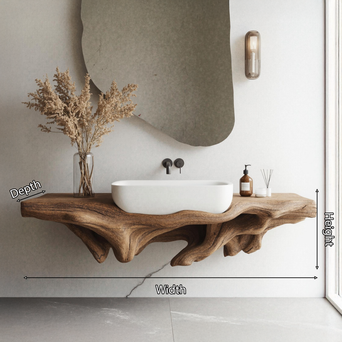 Solid Wood Wall Mounted Bathroom Storage Shelf, 20 To 43 Inch