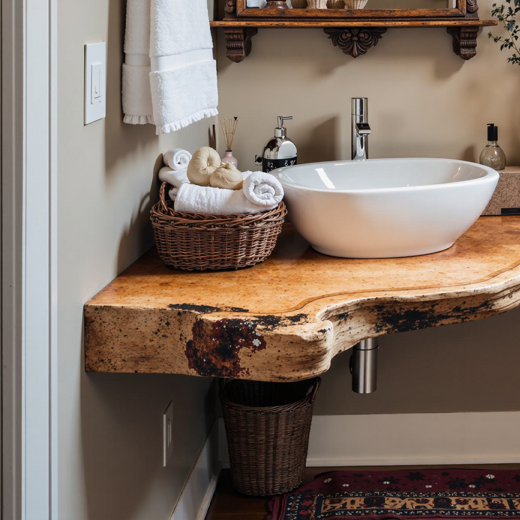 Floating Corner Shelf, Solid Wood Bathroom Wall Shelf for Sinks