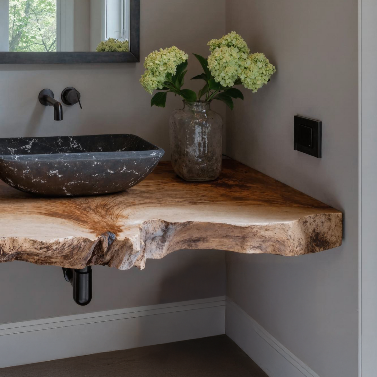 Farmhouse Natural Wood Vanity Countertop Shelf, No Sink, 20-43 Inch