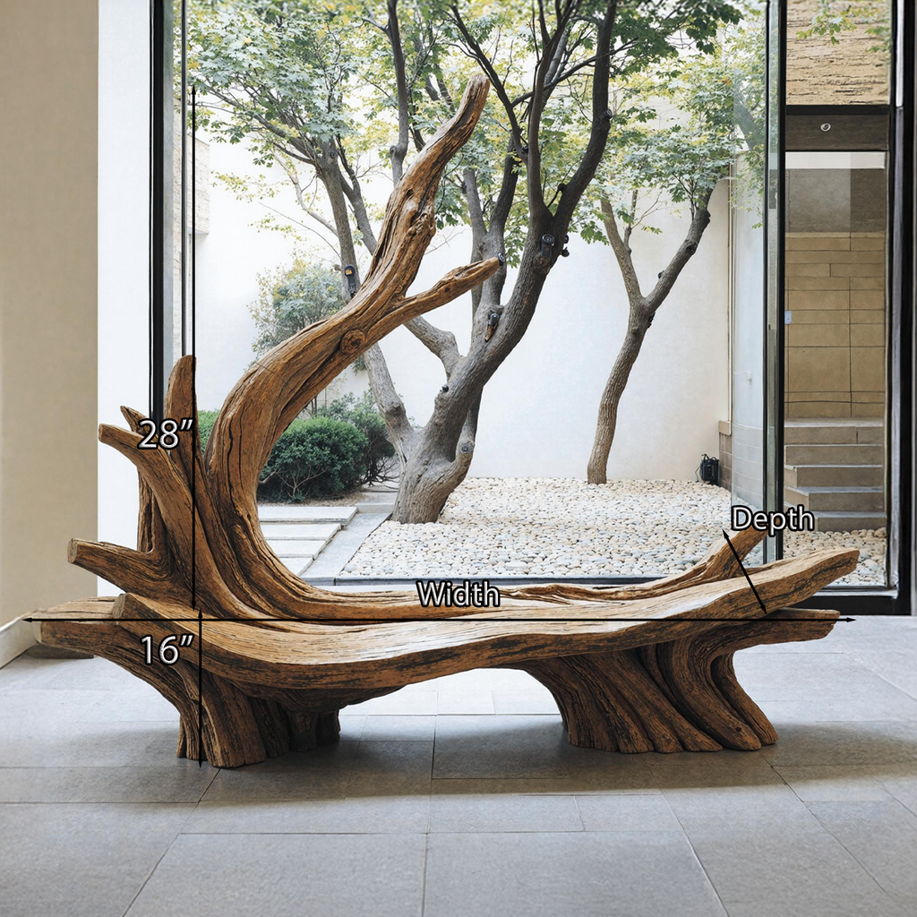 Hand-Sculpted Live Edge Branch Bench for Patio or Entryway