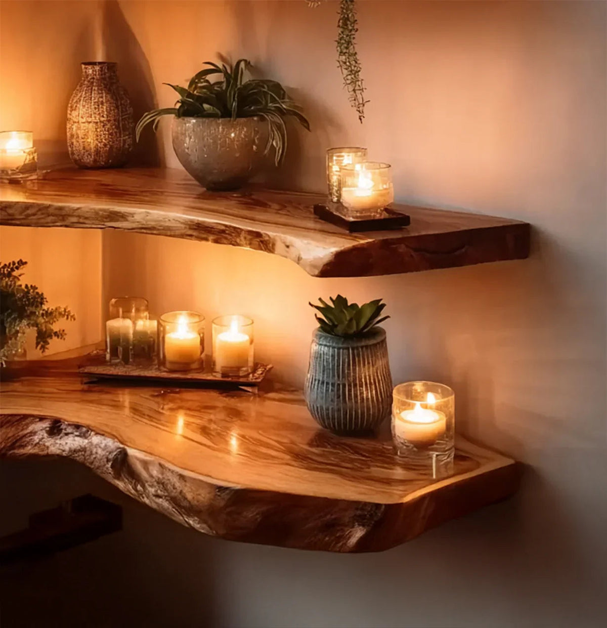 Rustic Live Edge Corner Floating Shelf
