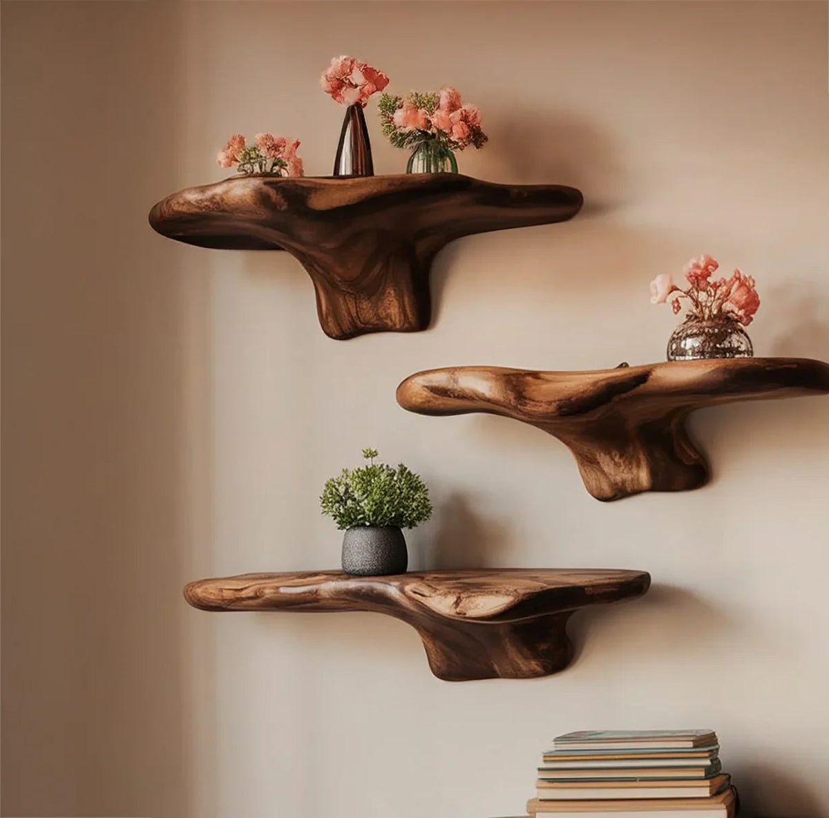 Handcrafted Organic Wooden Floating Wall Shelf