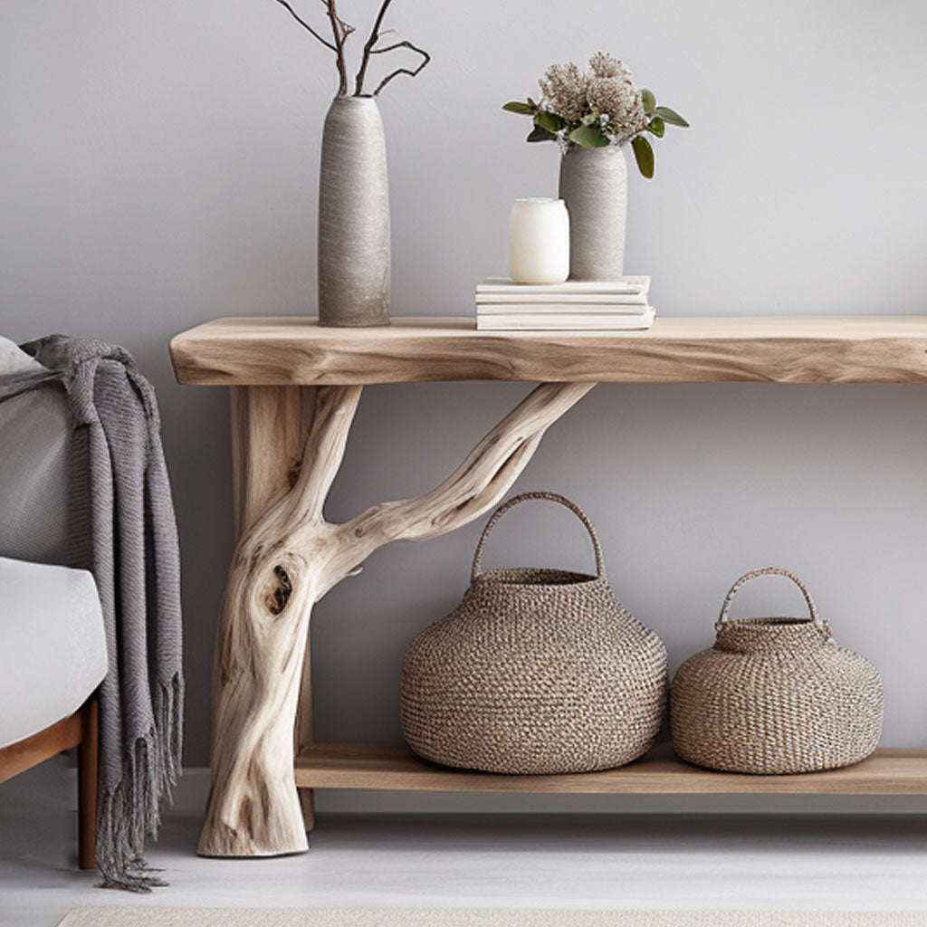 Rustic Modern Natural Wood Console Table with Clean Lines