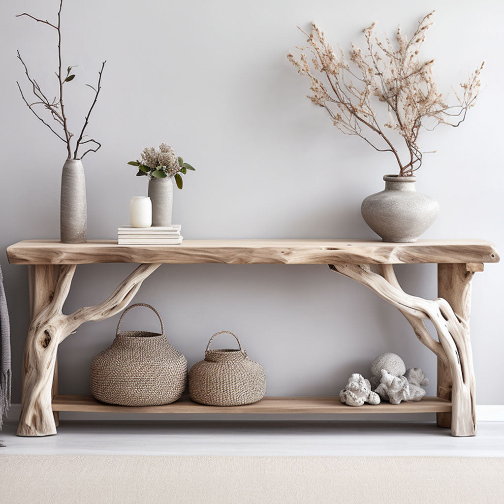 Rustic Modern Natural Wood Console Table with Clean Lines