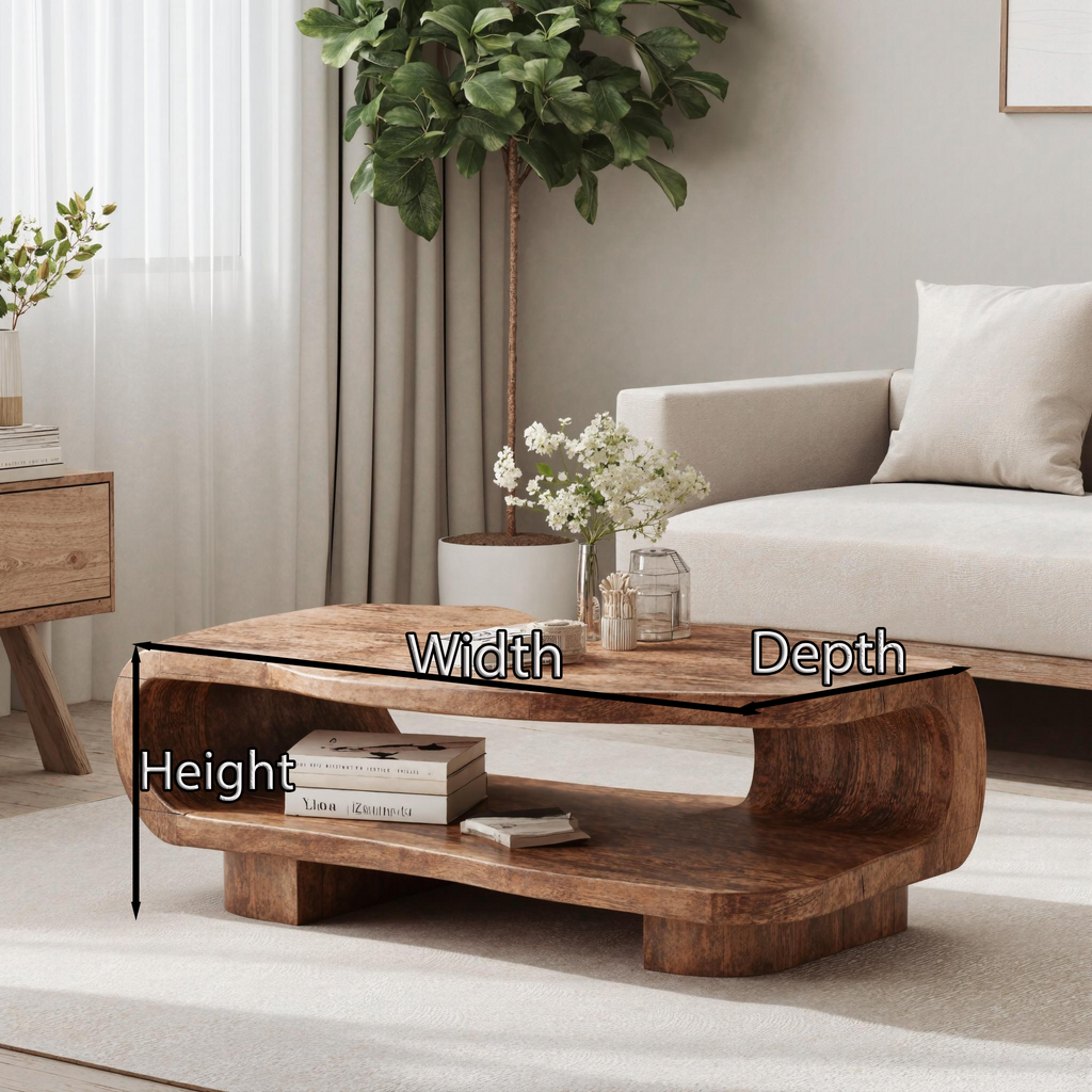 Brown Rustic Wood Cocktail Table, 16 in High, 24 to 47 in Wide